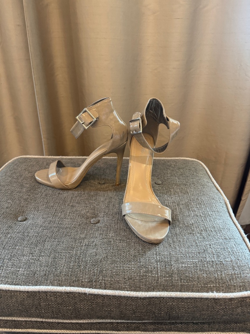 Nude High Heel Ankle Strap Sandals